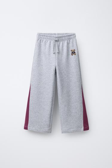 WIDE-LEG EMBROIDERED BEAR TROUSERS - Grey marl by Zara