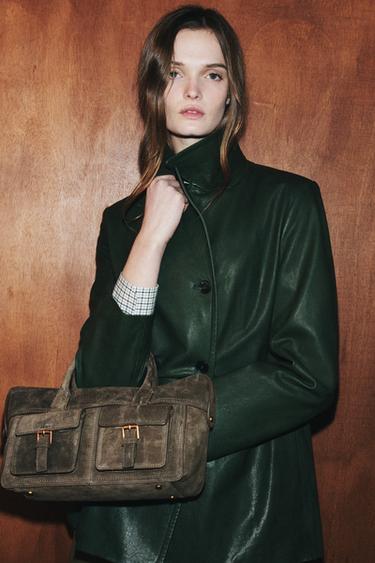 Zara KOŽNA TORBA S DŽEPOVIMA – Zelena