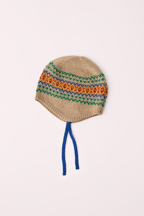 BONNET EN MAILLE 100% LAINE IMPRIMÉ À FRISES CREATED BY CARAMEL LONDON ...