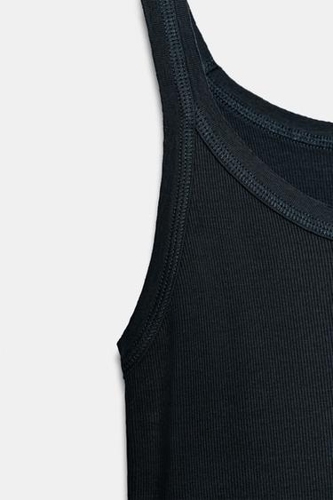 RIBBED COTTON VEST TOP - Navy blue by Zara - Image 4