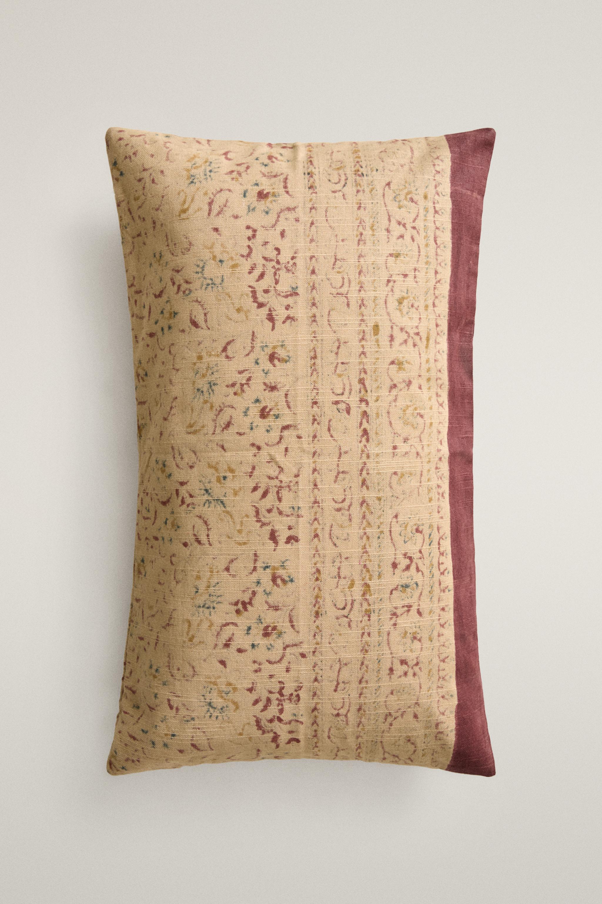 BLOCK PRINT CUSHION COVER — Burgundy