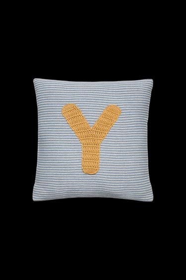 Zara CHILDREN'S EMBROIDERED LETTER Y THROW PILLOW - Light blue