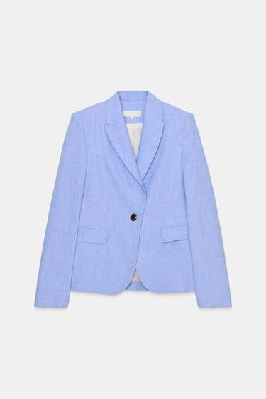 LINEN BLEND BUTTON BLAZER - Light blue by Zara - Image 0