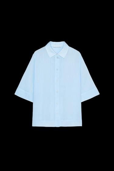 Zara RAMIE SHIRT ZW COLLECTION - Light blue - Image 0