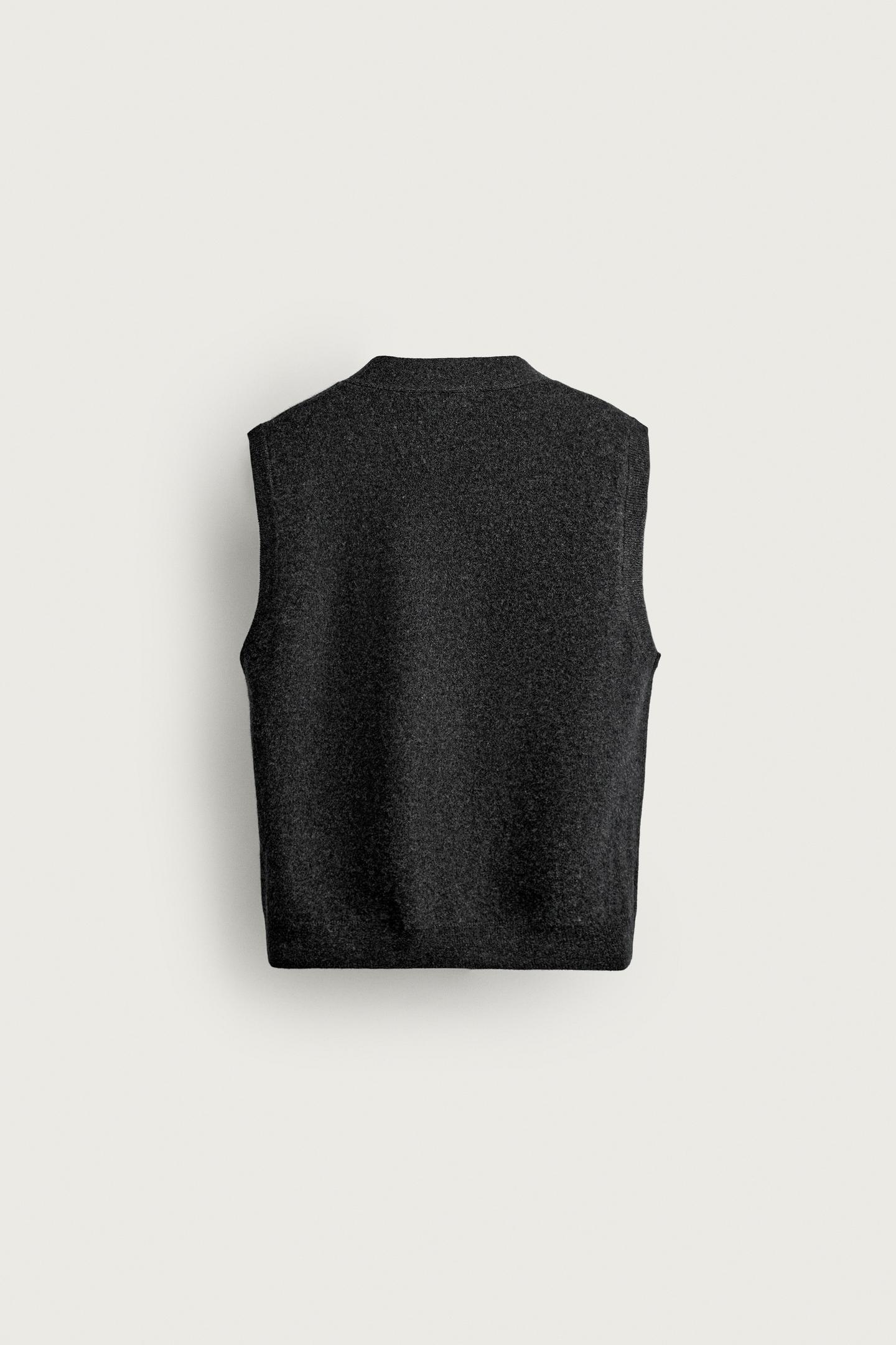 Мужской жилет Zara 100% Wool Knit Vest, цвет: Тёмный серый — фото 7