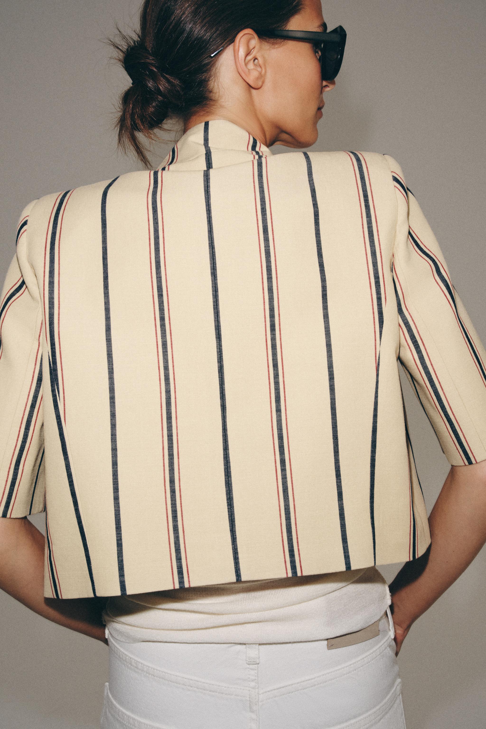 Zara ZW COLLECTION CROPPED STRIPED BLAZER — фото 4