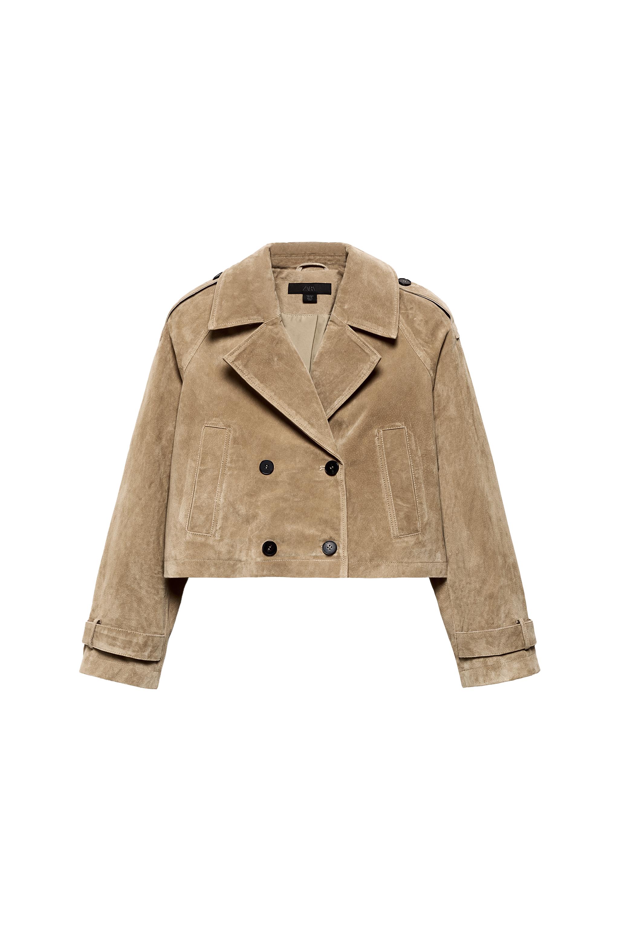100% LEATHER SHORT DOUBLE-BREASTED TRENCH COAT