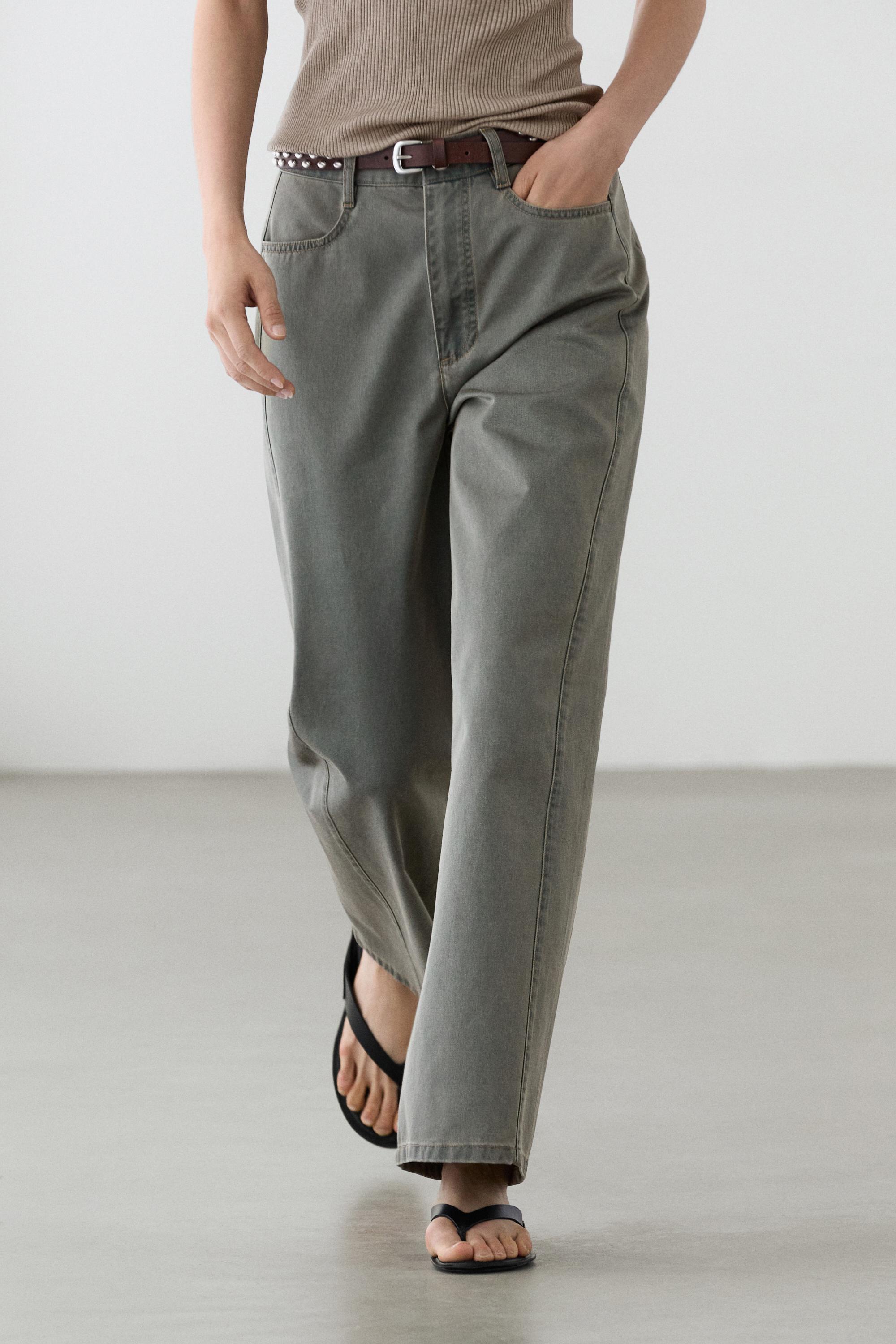 Wide-leg cotton jeans with denim detail