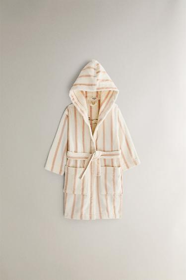 CHILDREN'S STRIPED SKATER DOG BATHROBE - Pink / White by Zara