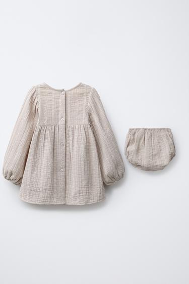 ROBE ET CULOTTE EN GAZE DE COTON BRODÉE - Marron clair de Zara - Image 1