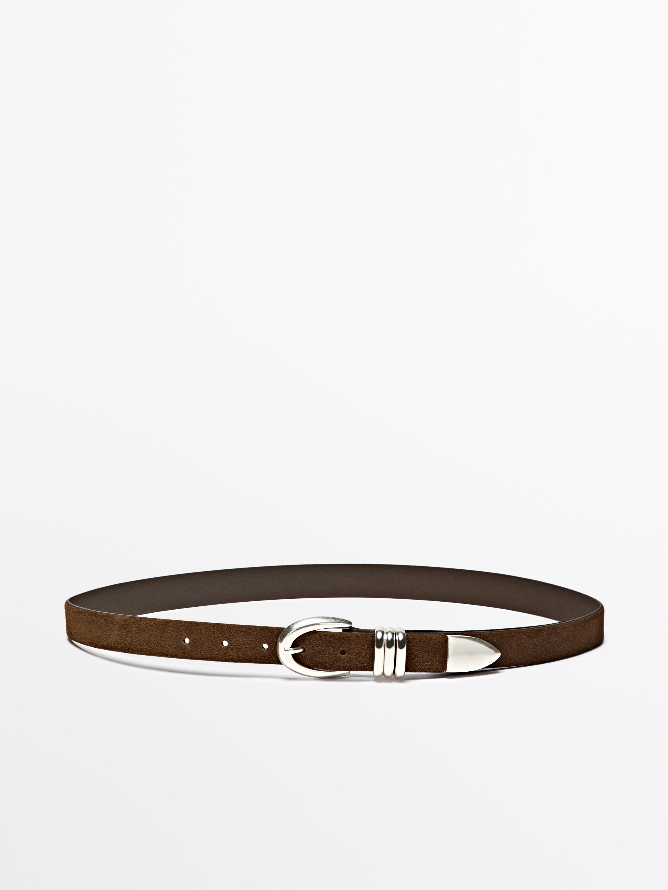 Split suede leather belt with metal detail — Black gold