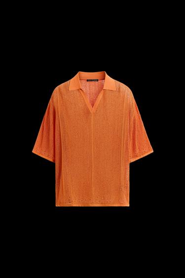 POLOSHIRT AUS STRICK MIT AJOURMUSTER - Orange von Zara - Bild 0