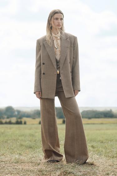 Zara 100% WOOL PLAID BLAZER LIMITED EDITION - Brown