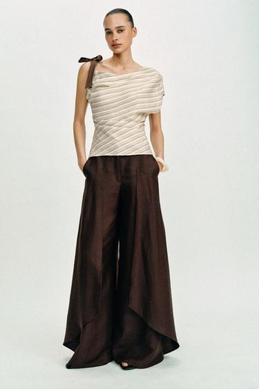 TOP مخطط بربطة - خام / بني الخاص بـ Zara