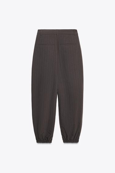 PINSTRIPE PLEATED BALLOON TROUSERS - Brown de Zara - Image 6