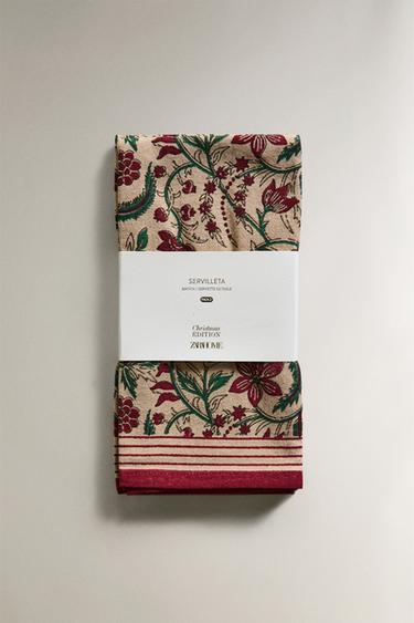 PACK OF FRAMED FLORAL COTTON CHRISTMAS NAPKINS (PACK OF 2) - Light beige by Zara - Image 4