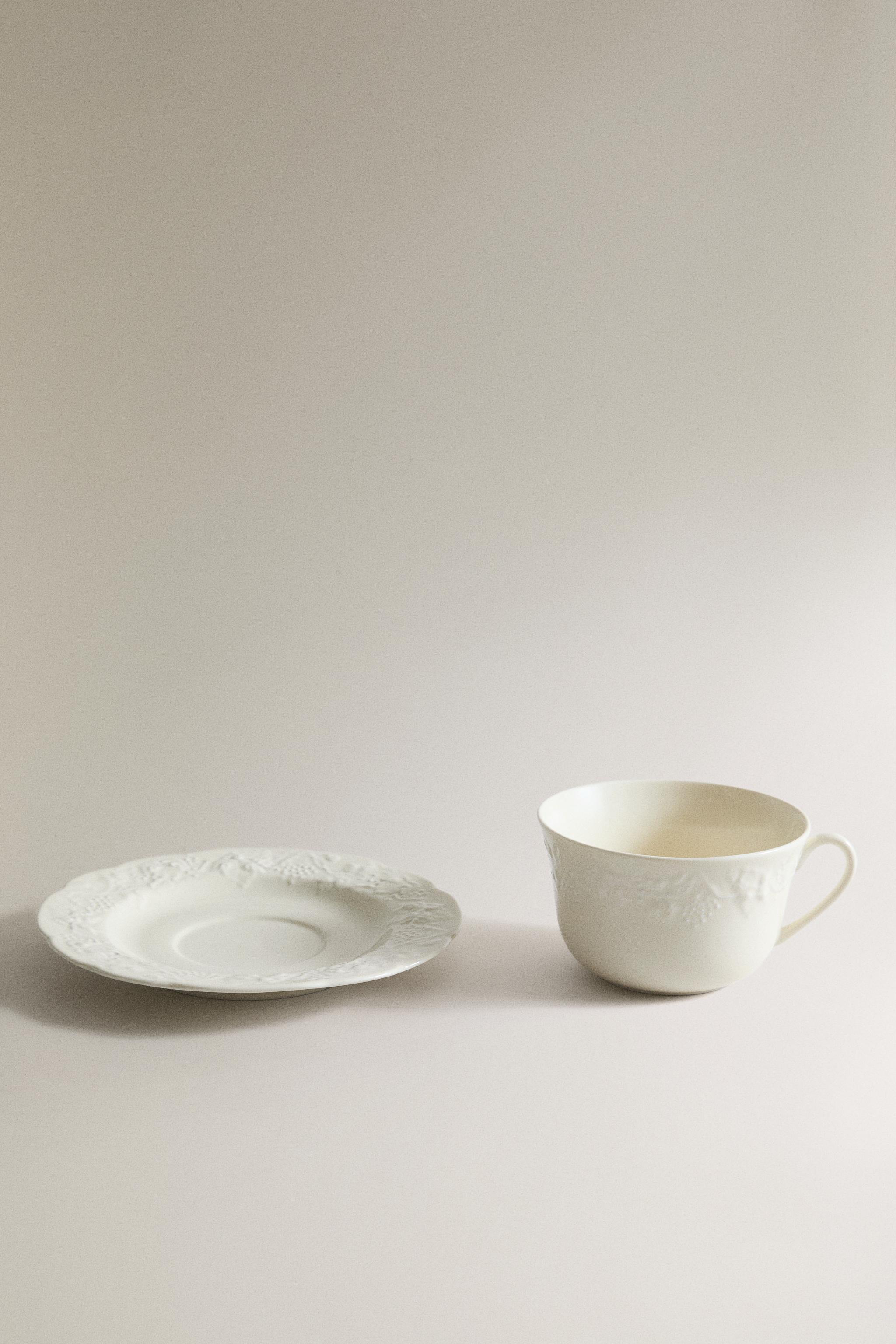 GRAPE PORCELAIN TEACUP AND SAUCER — Cream