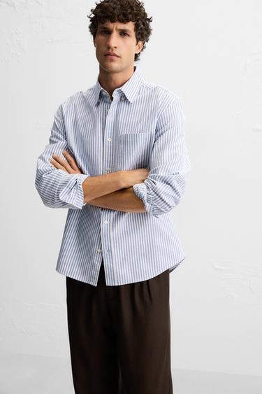 TEXTURED OXFORD SHIRT - White / Sky blue by Zara - Image 4