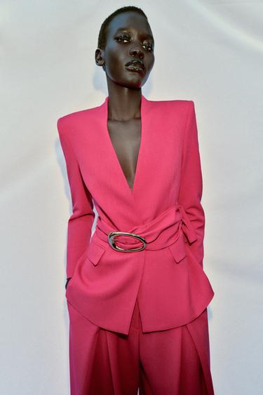 BLAZER WITH SHOULDER PADS AND BELT - Fuchsia by Zara - Image 1