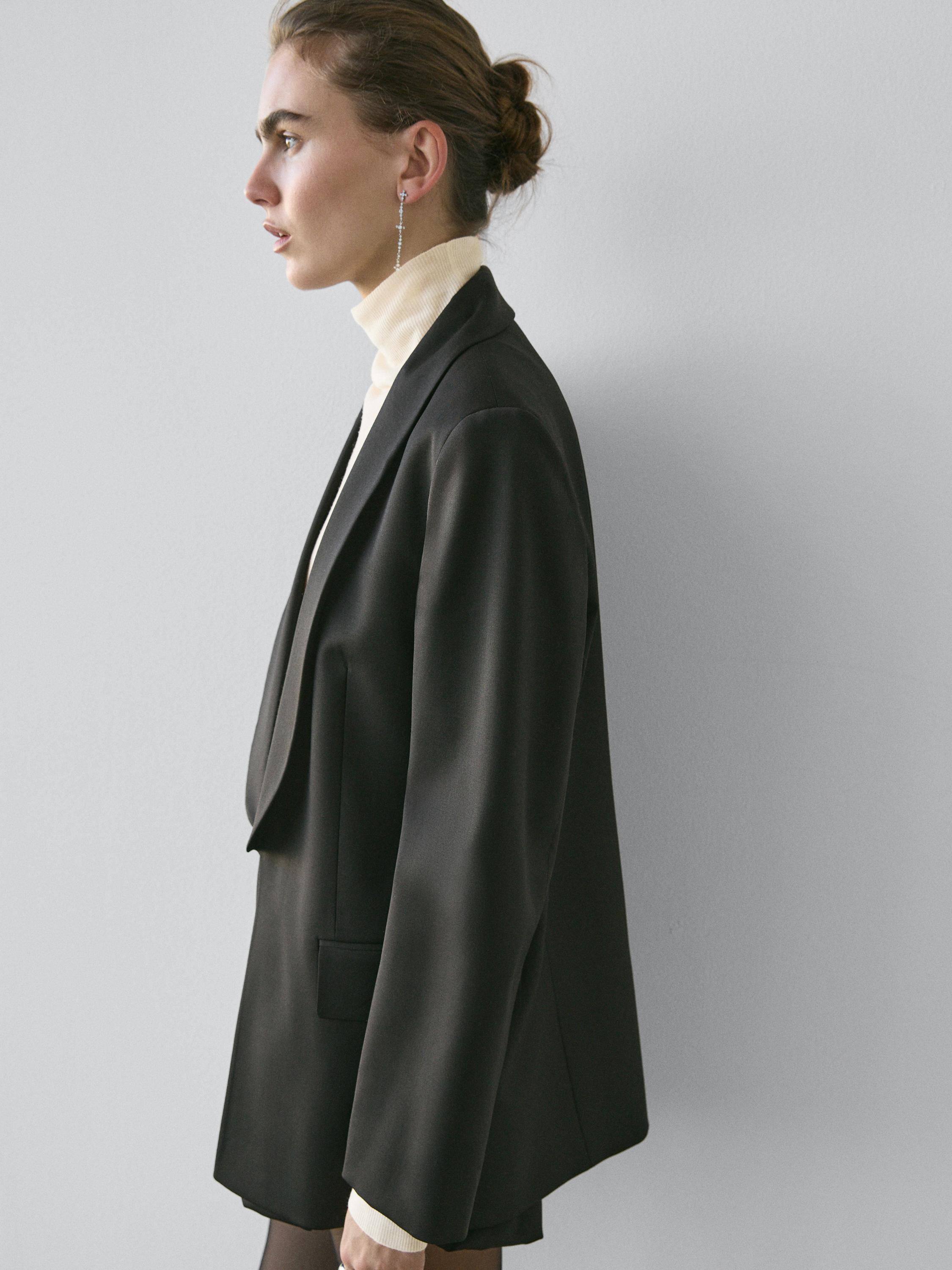 Wool blend blazer with lapel detail - STUDIO