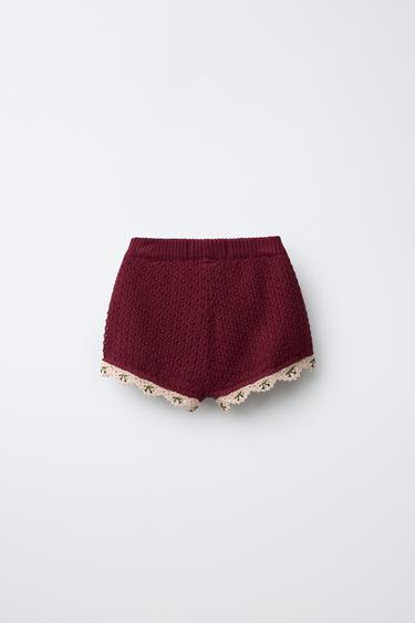 KNIT BERMUDA SHORTS WITH CROCHET DETAIL - Burgundy by Zara - Image 1