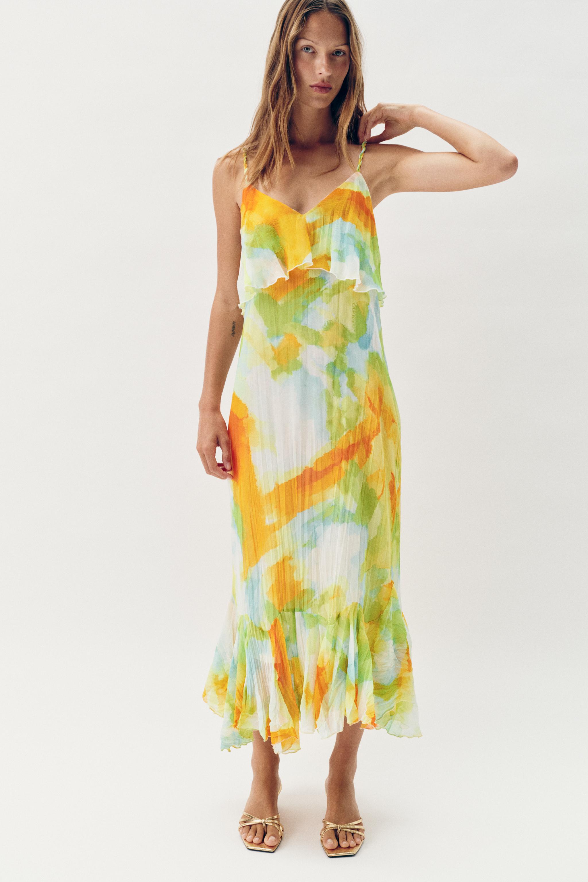 PRINTED RUFFLE MIDI DRESS