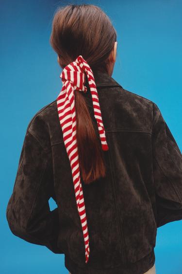 Zara STRIPED KNIT BANDANA - Red
