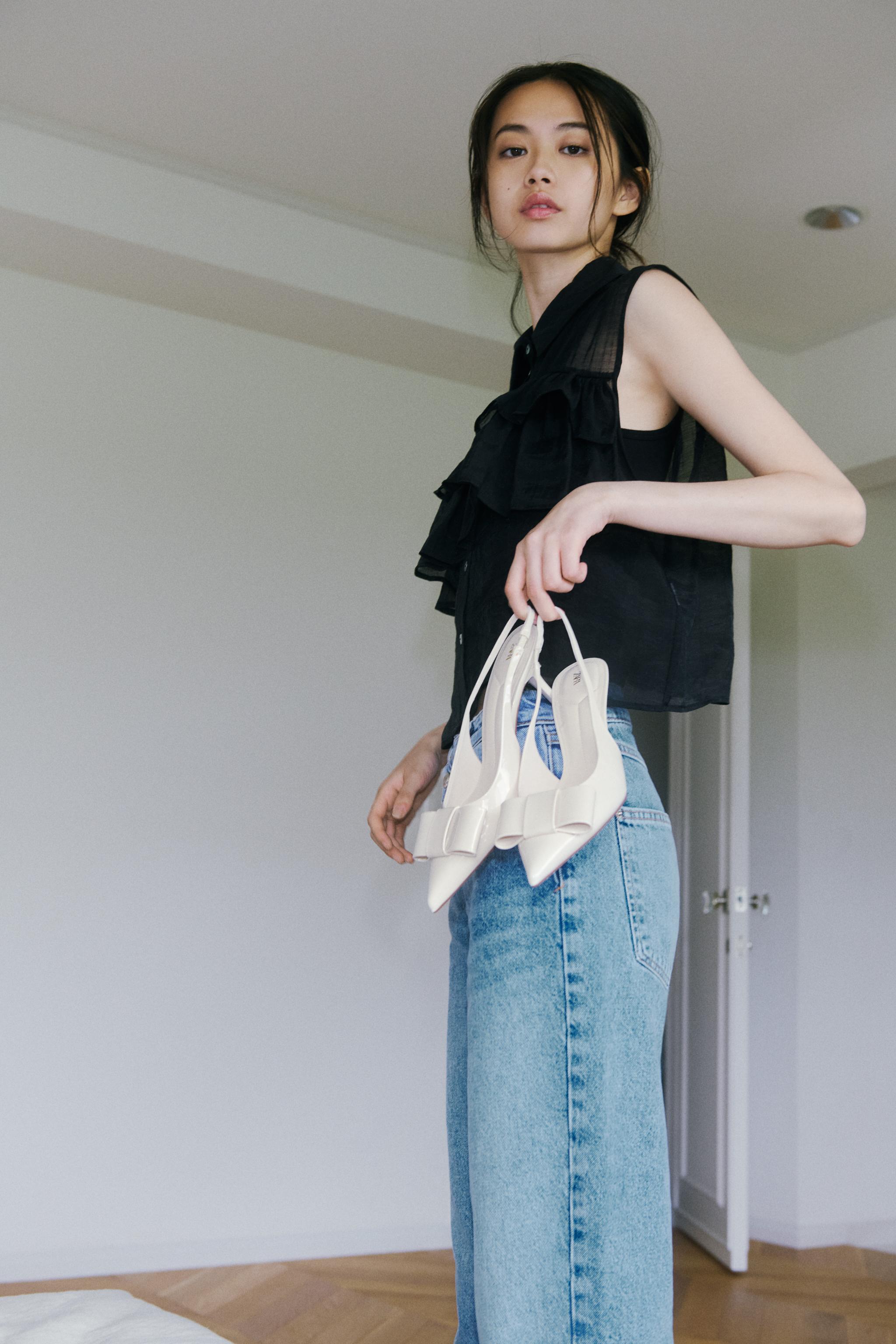 ZARA 新品　リボンディテール パテントレザー風ヒールシューズ　37サイズ ZARA 新品 リボンディテール パテントレザー風ヒールシューズ 37
