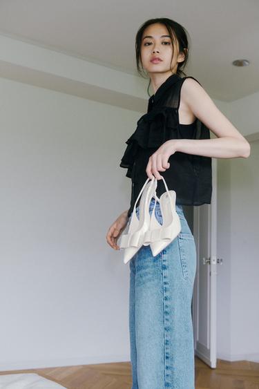 FAUX PATENT SLINGBACK HEELS WITH BOW - White by Zara - Image 0