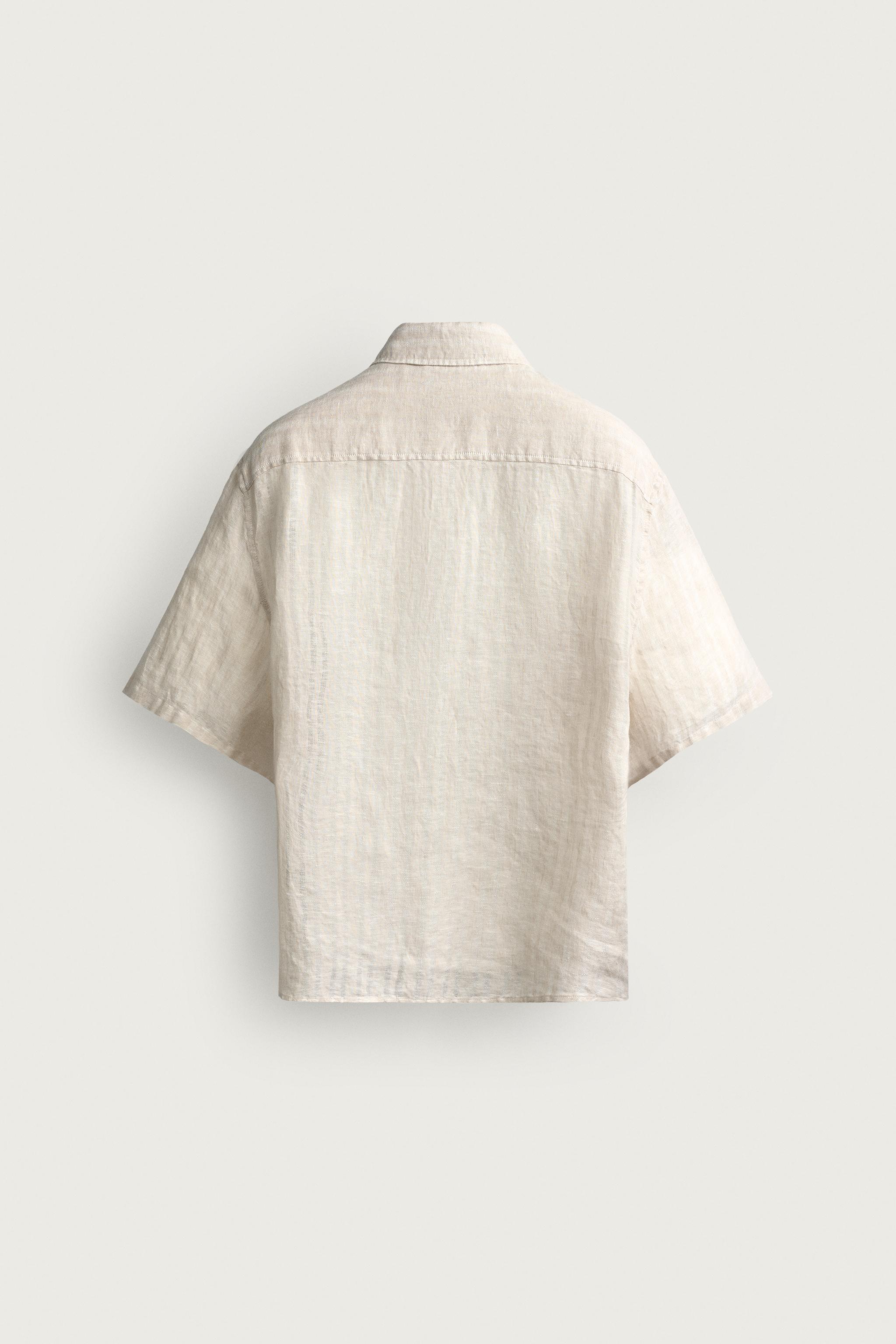 Zara %100 KETEN ÇİZGİLİ JAKARLI GÖMLEK görsel 7