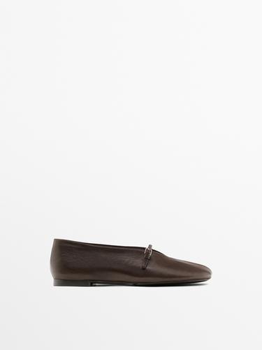 Zara Leather ballet flats with buckle - Brown - Image 0