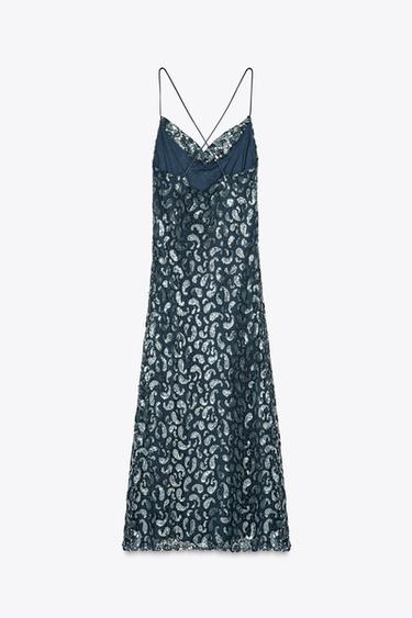 ROBE MI-LONGUE À PAILLETTES - Bleu de Zara - Image 5
