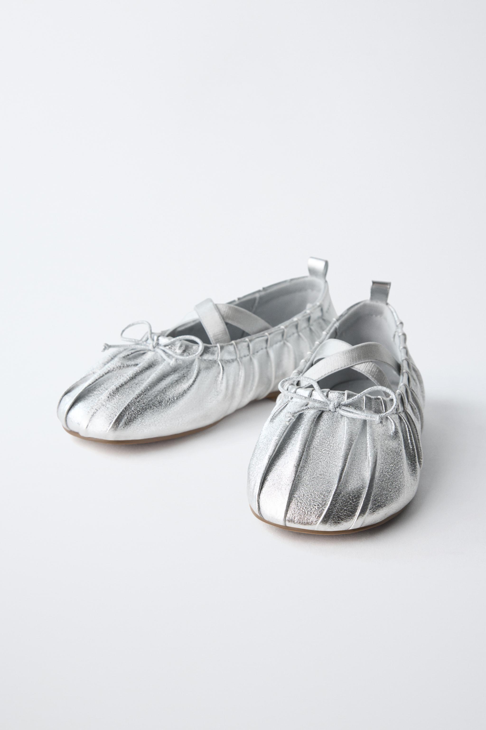 Обувь Zara METALLIC BALLET FLATS — фото 4