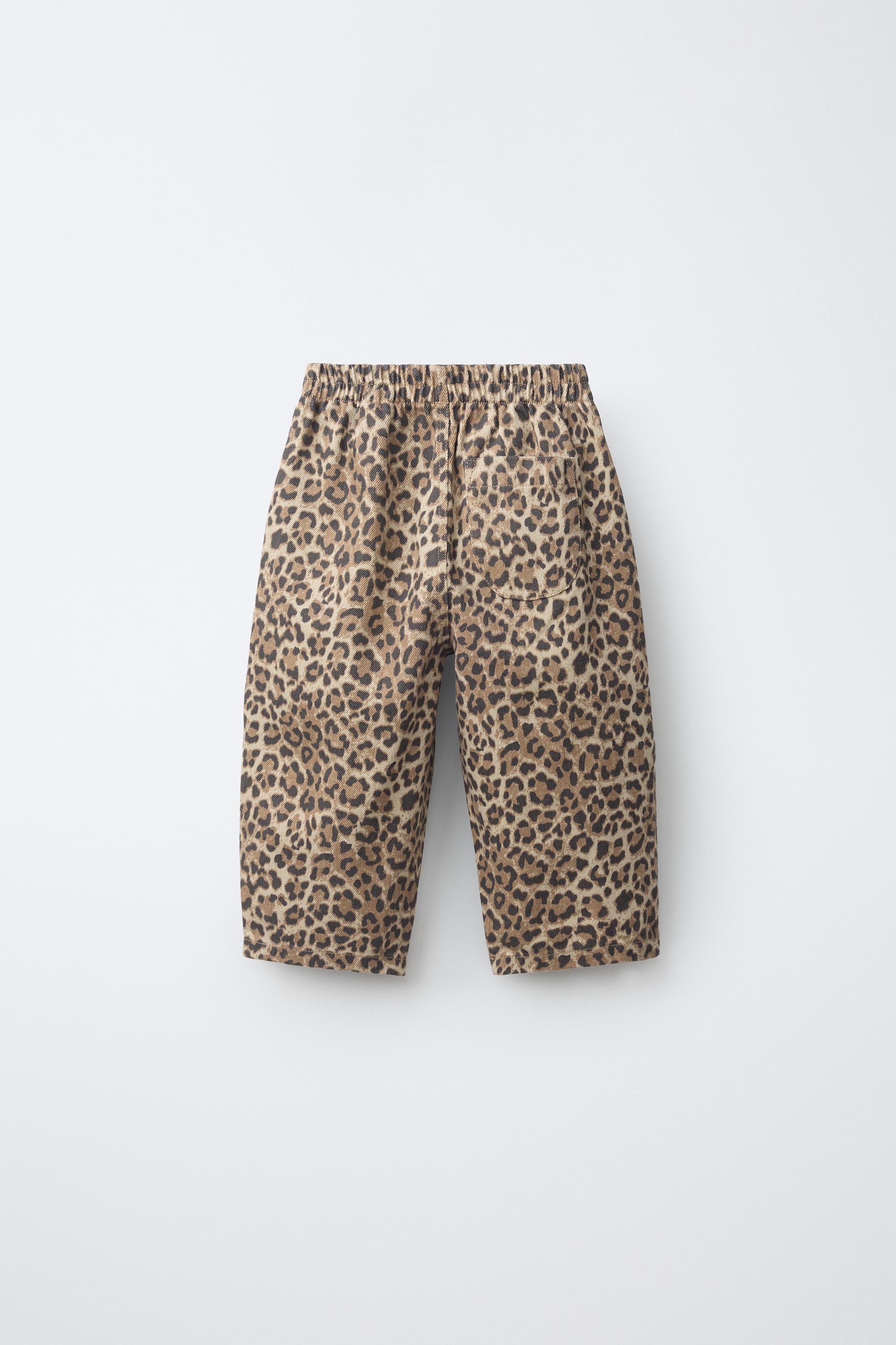 ANIMAL PRINT BALLOON TWILL TROUSERS — Light beige