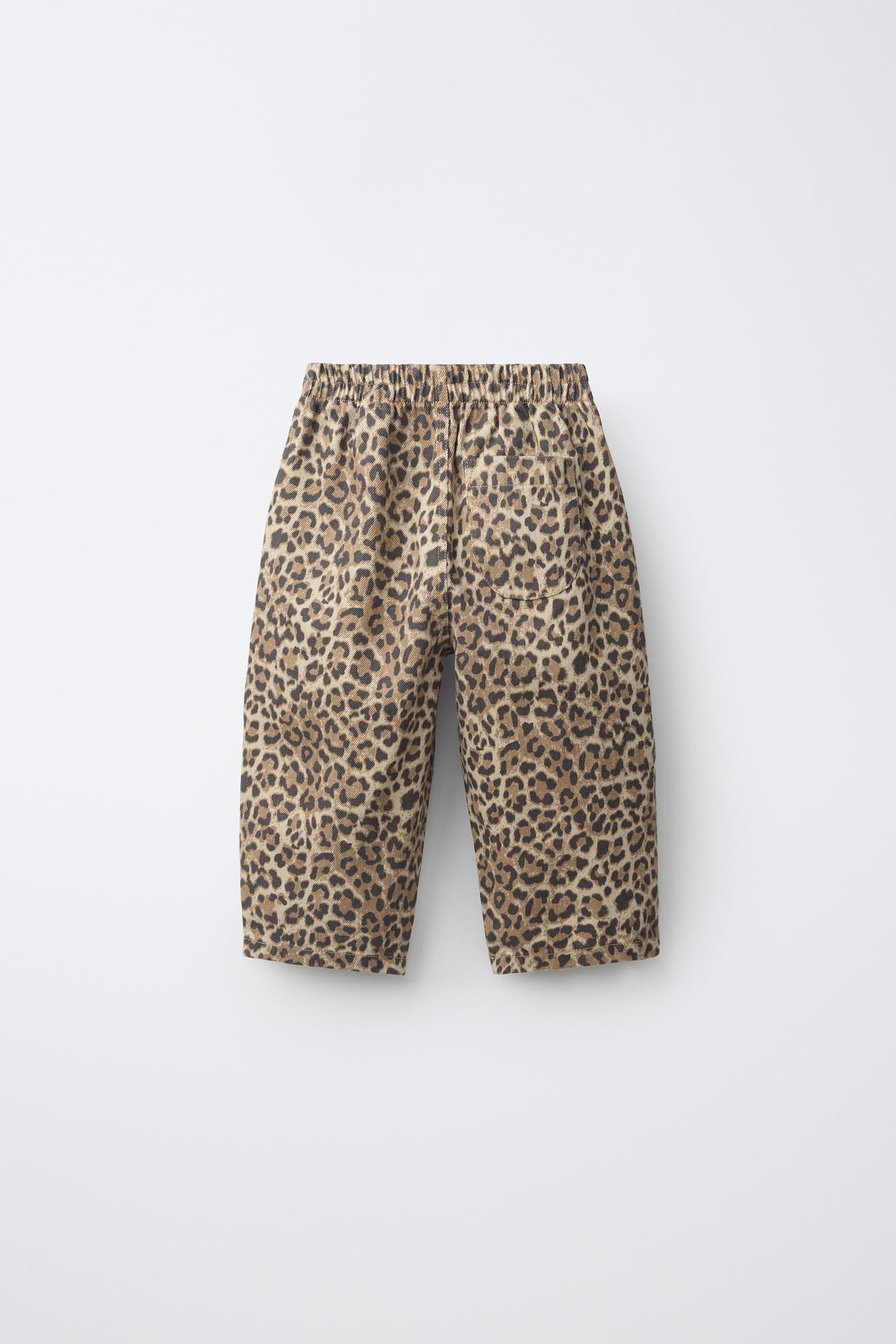 ANIMAL PRINT BALLOON TWILL PANTS — Light beige