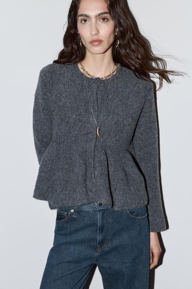 KNIT PEPLUM CARDIGAN - Grey by Zara
