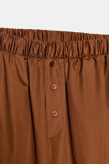 PANTALON STYLE PYJAMA EN POPELINE AVEC CONTRASTE - Marron de Zara - Image 5