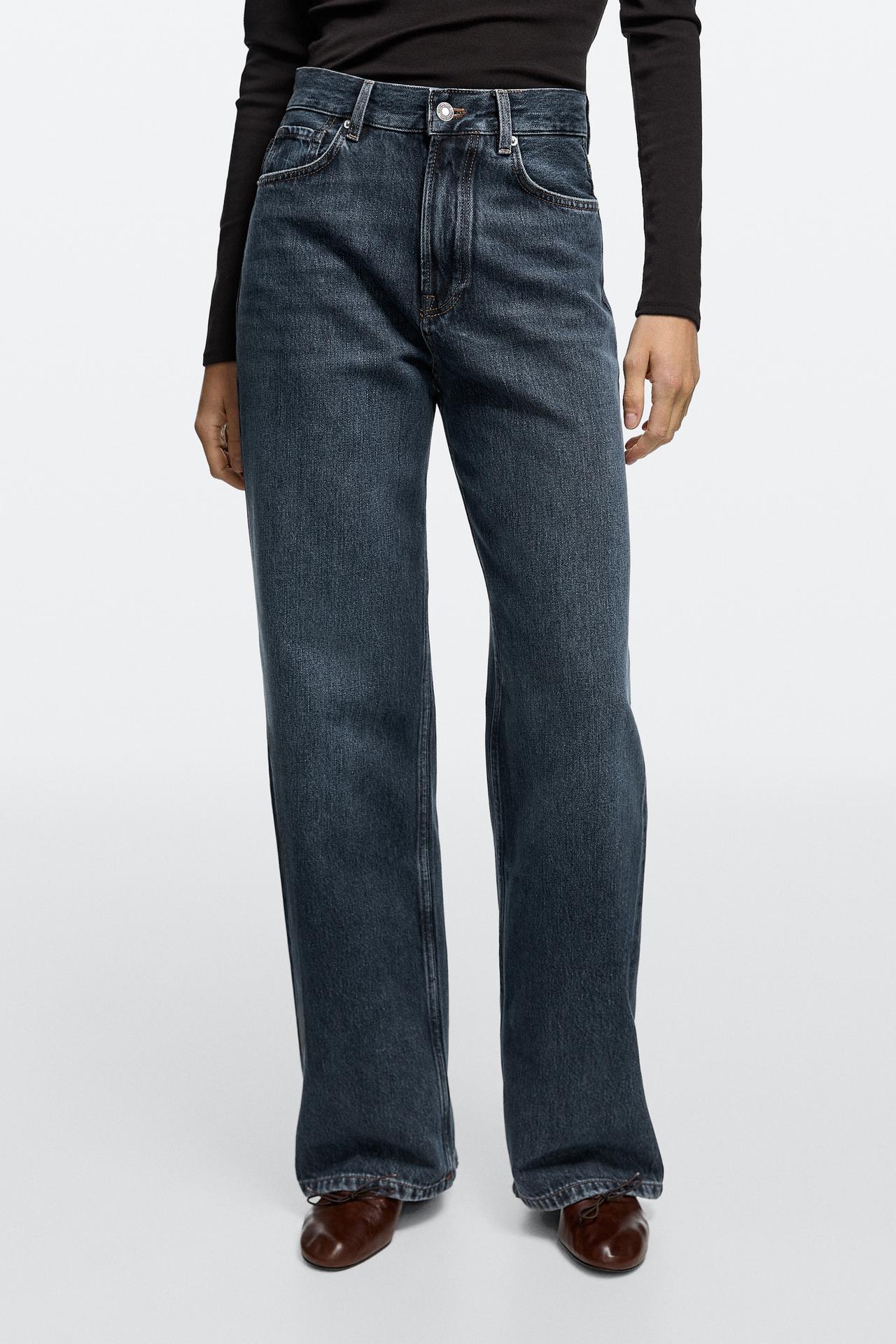 High-waist wide-leg jeans — Mid-blue