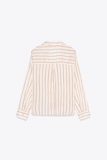 CHEMISE À RAYURES ET NOEUD - Écru / Marron de Zara - Image 5