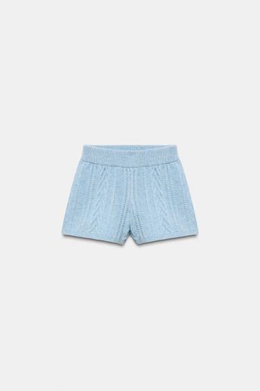 80% WOOL CABLE KNIT SHORTS SKI COLLECTION - Light blue by Zara