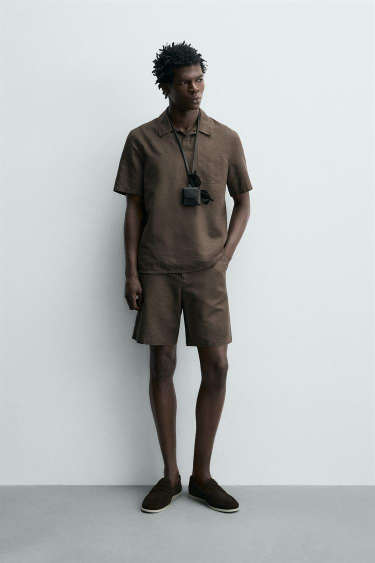 ZARA REGULAR FIT HEMP - COTTON BERMUDA SHORTS