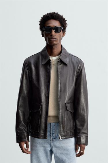 WASHED LEATHER JACKET - Dark brown by Zara
