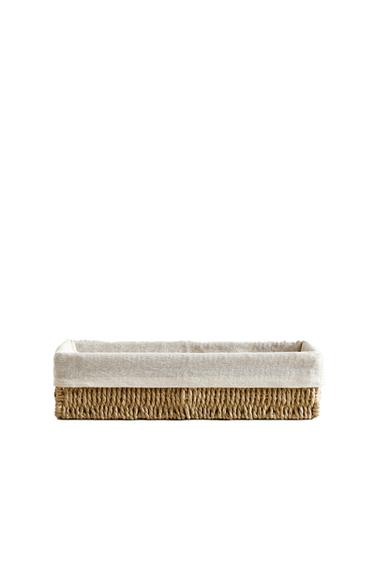Zara ELONGATED COTTON LINED BASKET - Light beige