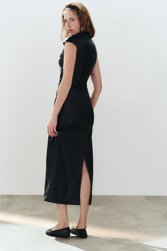 zara black dress midi FAUX LEATHER - Sparkly