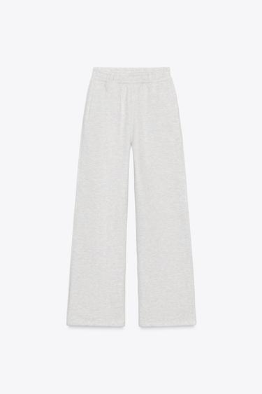 BELTED STRAIGHT-LEG FLEECE TROUSERS - Grey marl by Zara - Image 0