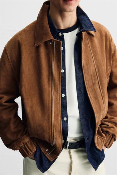 Zara SUEDE LEATHER JACKET - Brick - Image 0