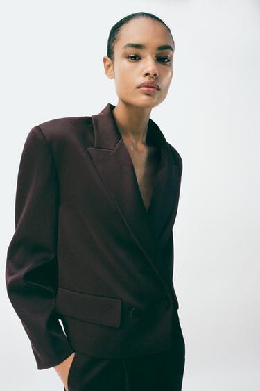 BLAZER CRUZADA SATINADA - Marrón oscuro de Zara