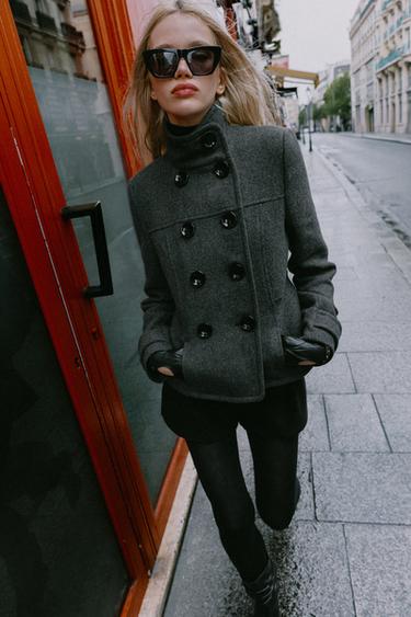 STAND COLLAR WOOL COAT — Gray 2