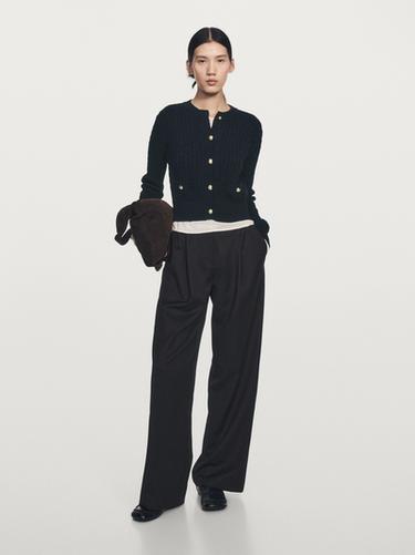 Zara Cable-knit cardigan with gold buttons - Navy blue - Image 0