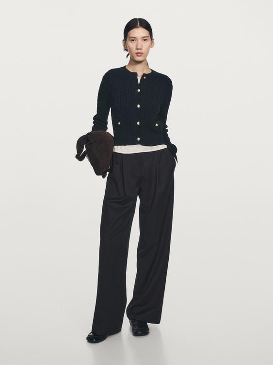 Cable-knit cardigan with gold buttons from Zara - $180